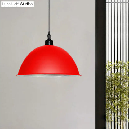 Metallic Industrial Ceiling Pendant Light - 1 Head Hanging Lamp with Dome Shade in Red/Yellow for Living Room