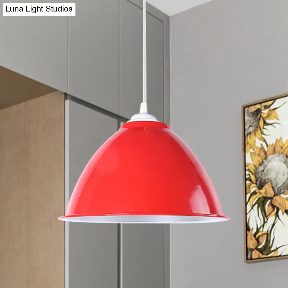 Metallic Industrial Hanging Ceiling Light with Adjustable Cord - 1 Head Pendant Lamp (Black/White/Red)