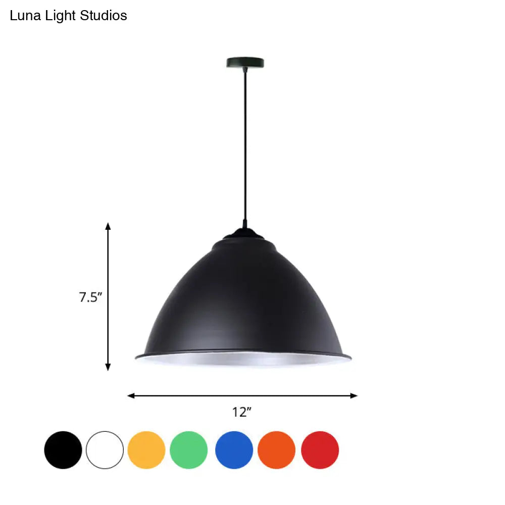 Metallic Industrial Hanging Ceiling Light with Adjustable Cord - 1 Head Pendant Lamp (Black/White/Red)