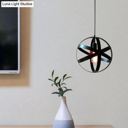 Metallic Interlocking Ring Pendant Lamp with Industrial Style – 1 Head Dining Room Down Lighting in Black/Rust/Silver