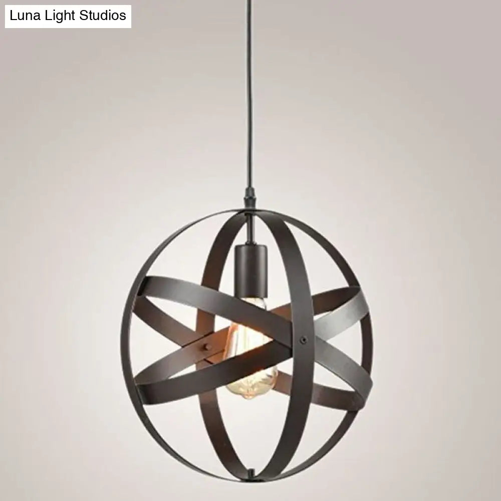 Metallic Interlocking Ring Pendant Lamp with Industrial Style – 1 Head Dining Room Down Lighting in Black/Rust/Silver