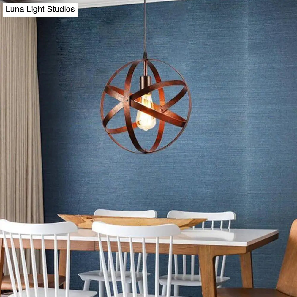 Metallic Interlocking Ring Pendant Lamp with Industrial Style – 1 Head Dining Room Down Lighting in Black/Rust/Silver