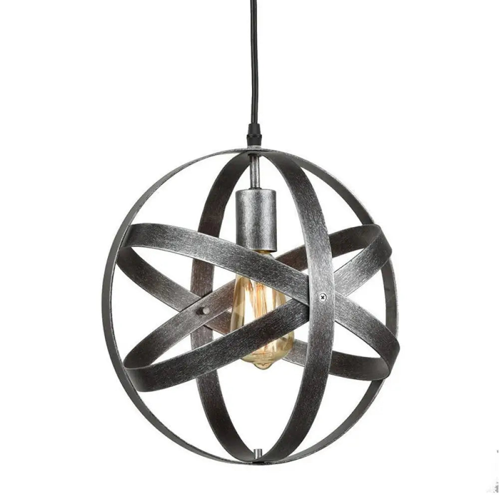 Metallic Interlocking Ring Pendant Lamp with Industrial Style – 1 Head Dining Room Down Lighting in Black/Rust/Silver