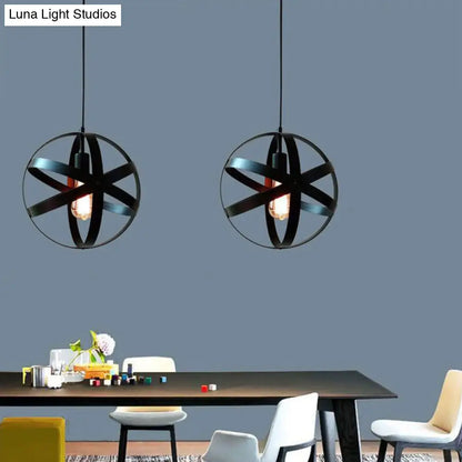 Metallic Interlocking Ring Pendant Lamp with Industrial Style – 1 Head Dining Room Down Lighting in Black/Rust/Silver