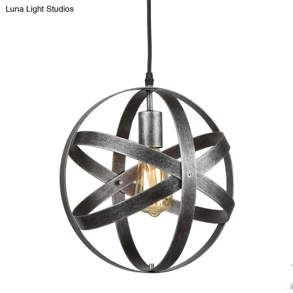 Metallic Interlocking Ring Pendant Lamp with Industrial Style – 1 Head Dining Room Down Lighting in Black/Rust/Silver