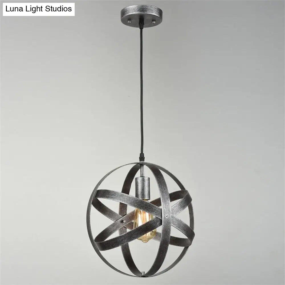 Metallic Interlocking Ring Pendant Lamp with Industrial Style – 1 Head Dining Room Down Lighting in Black/Rust/Silver