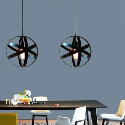 Metallic Interlocking Ring Pendant Lamp with Industrial Style – 1 Head Dining Room Down Lighting in Black/Rust/Silver