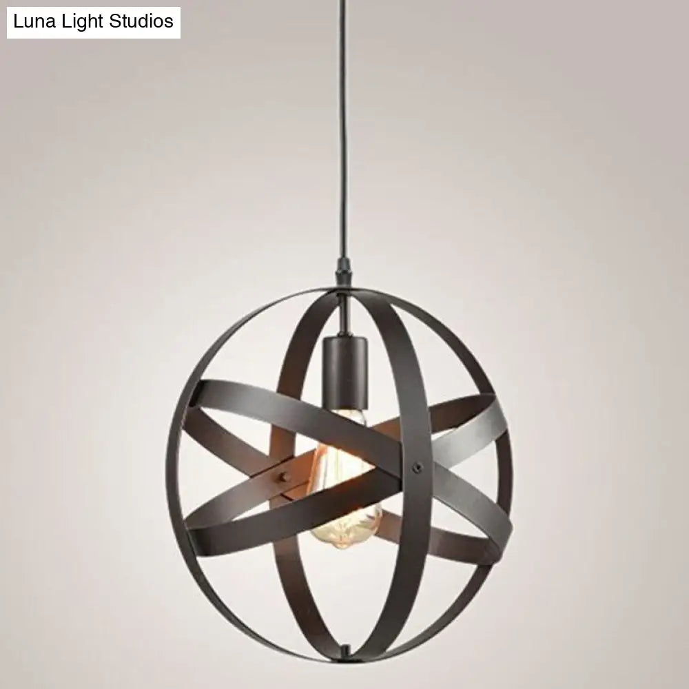 Metallic Interlocking Ring Pendant Lamp with Industrial Style – 1 Head Dining Room Down Lighting in Black/Rust/Silver