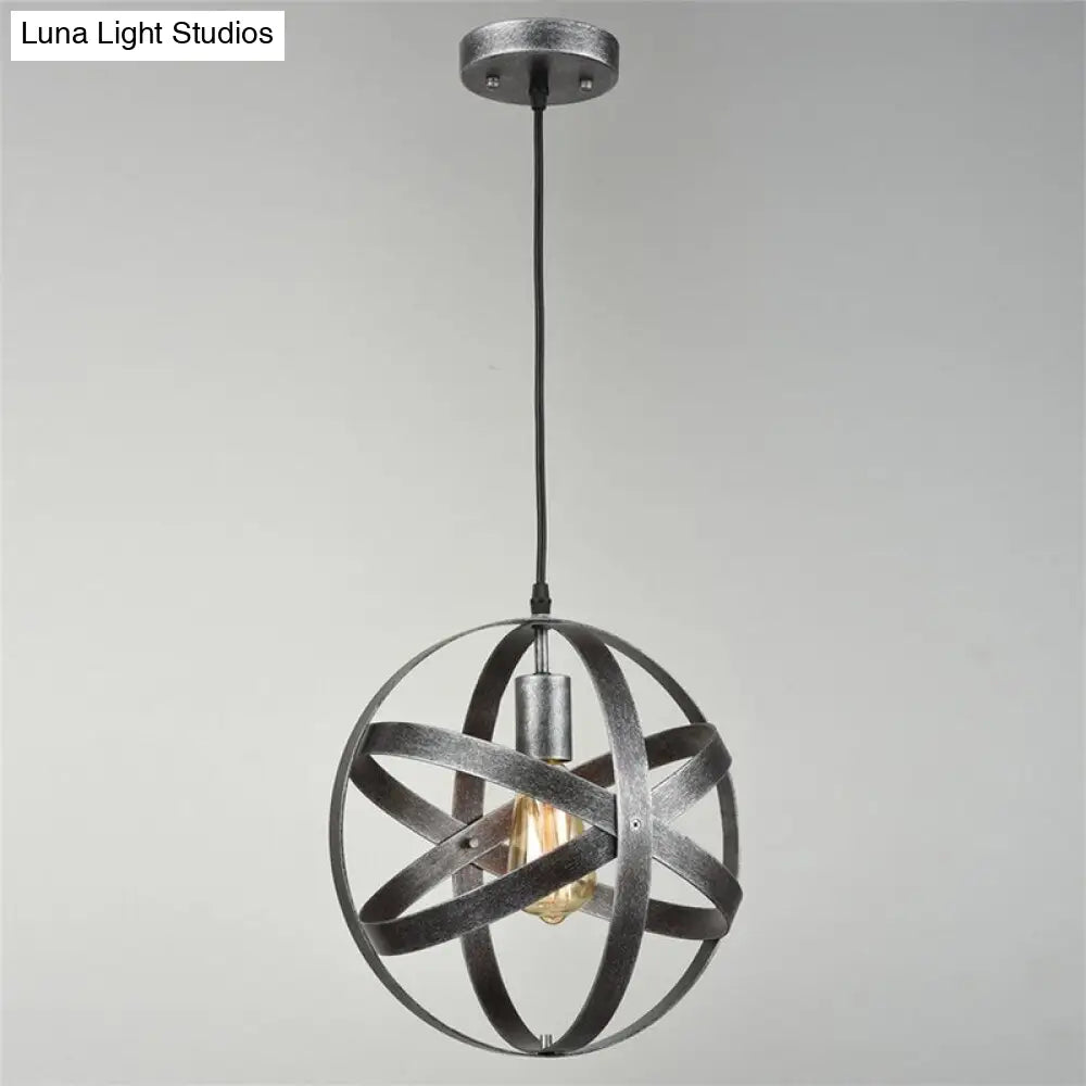 Metallic Interlocking Ring Pendant Lamp with Industrial Style – 1 Head Dining Room Down Lighting in Black/Rust/Silver