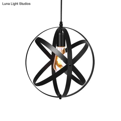 Metallic Interlocking Ring Pendant Lamp with Industrial Style – 1 Head Dining Room Down Lighting in Black/Rust/Silver