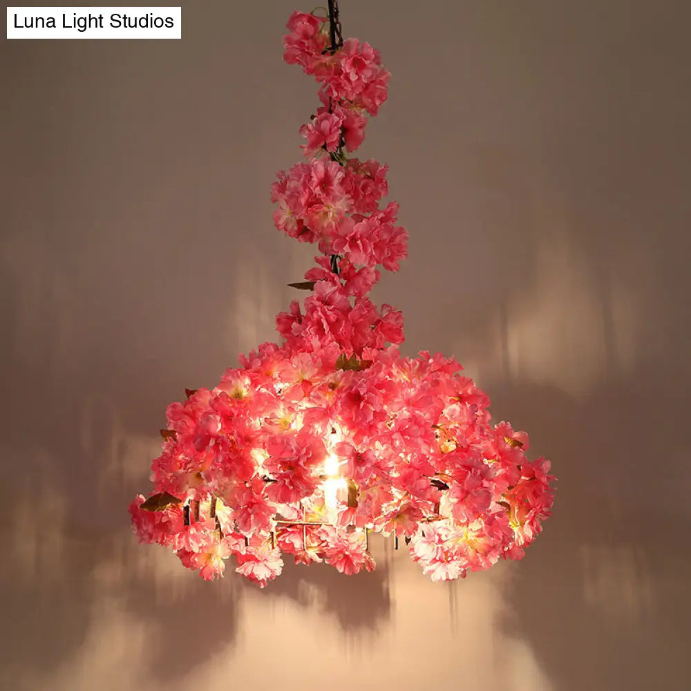 Metallic LED Pendant Light in Pink: Country Flower Blossom Style for Beer Bar Ceiling