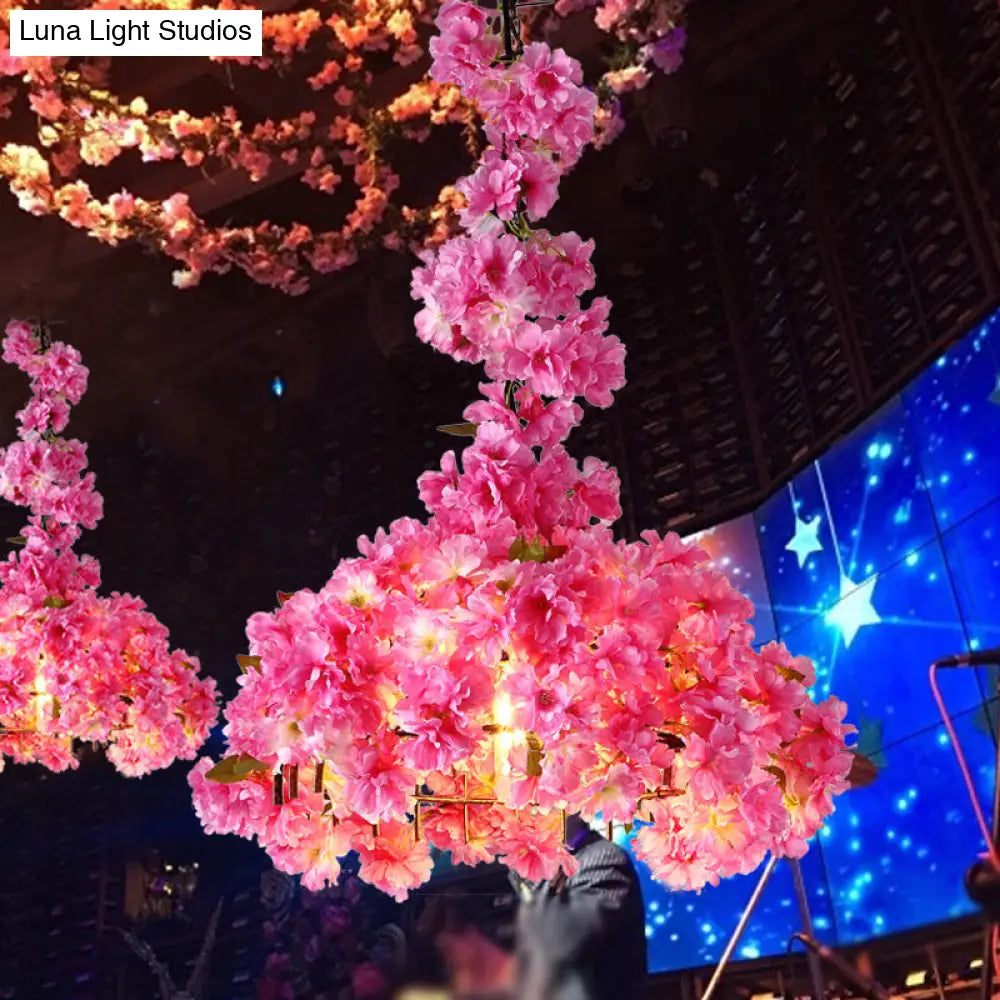 Metallic LED Pendant Light in Pink: Country Flower Blossom Style for Beer Bar Ceiling