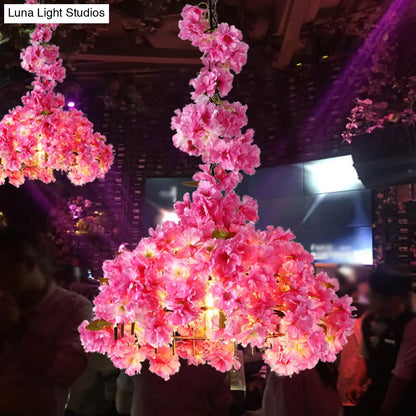 Metallic LED Pendant Light in Pink: Country Flower Blossom Style for Beer Bar Ceiling