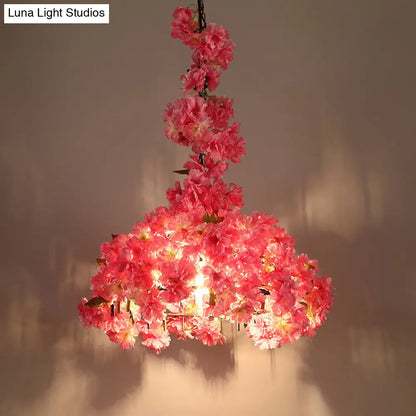 Metallic LED Pendant Light in Pink: Country Flower Blossom Style for Beer Bar Ceiling