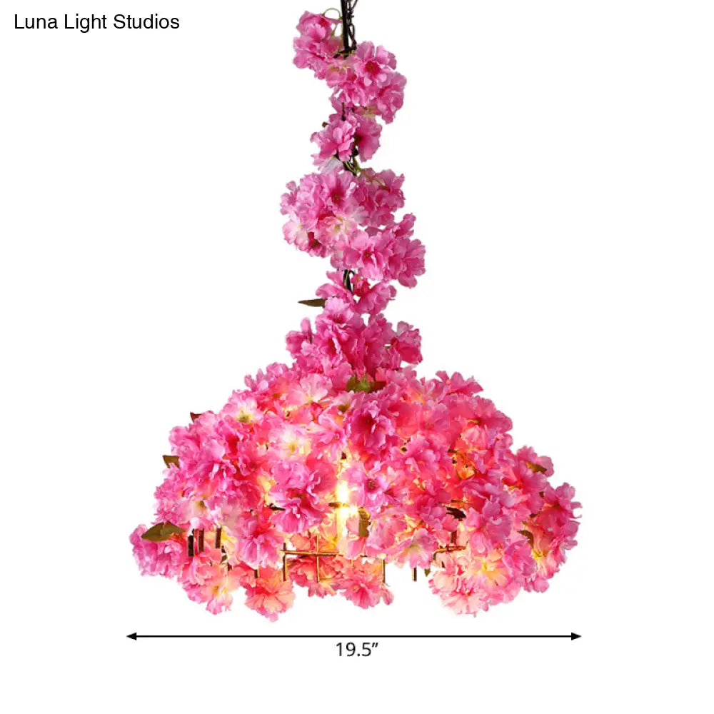 Metallic LED Pendant Light in Pink: Country Flower Blossom Style for Beer Bar Ceiling