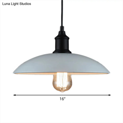 Metallic Loft Style Pendant Lamp with Saucer Shade for Living Room, Black/White - 12.5"/16" W