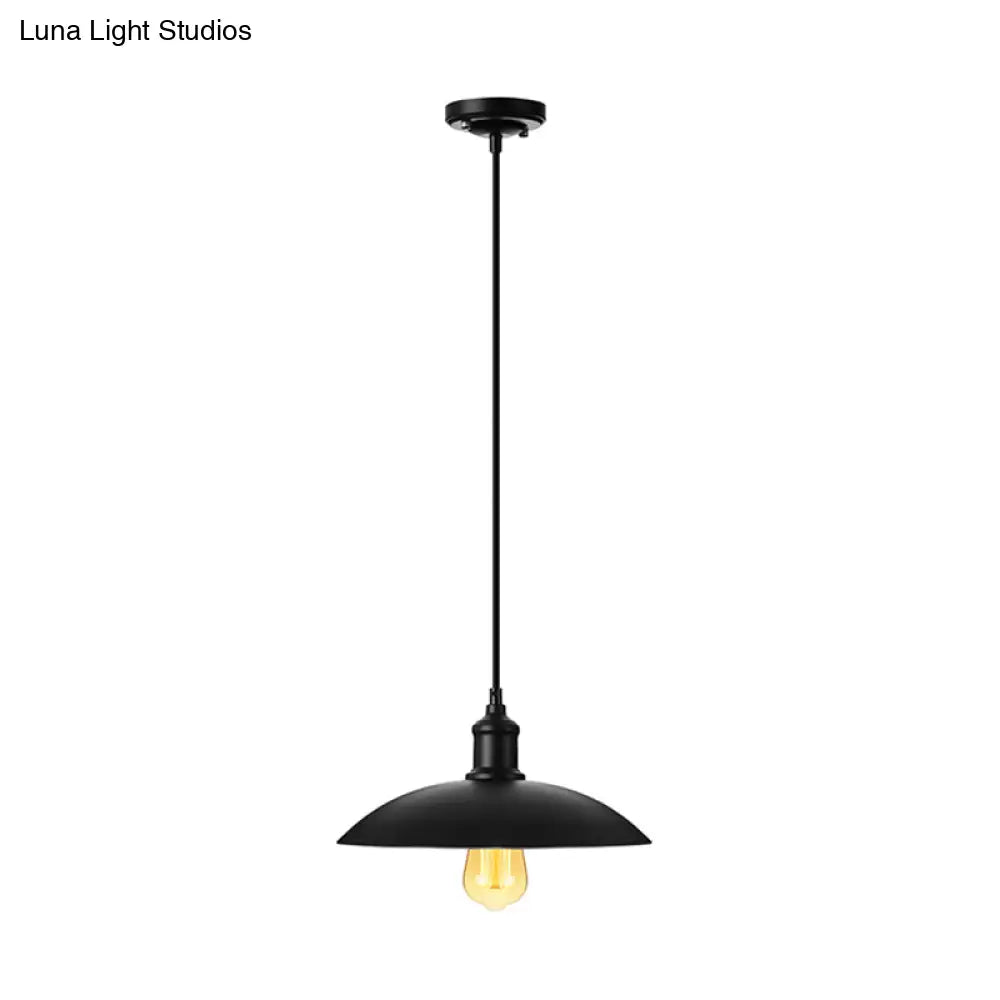 Metallic Loft Style Pendant Lamp with Saucer Shade for Living Room, Black/White - 12.5"/16" W