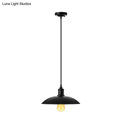 Metallic Loft Style Pendant Lamp with Saucer Shade for Living Room, Black/White - 12.5"/16" W