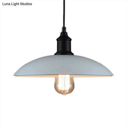 Metallic Loft Style Pendant Lamp with Saucer Shade for Living Room, Black/White - 12.5"/16" W