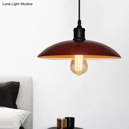 Metallic Loft Style Pendant Lamp with Saucer Shade for Living Room, Black/White - 12.5"/16" W