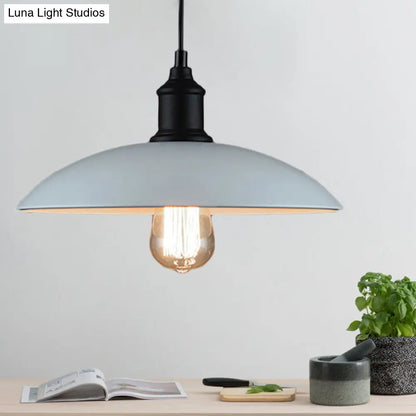 Metallic Loft Style Pendant Lamp with Saucer Shade for Living Room, Black/White - 12.5"/16" W