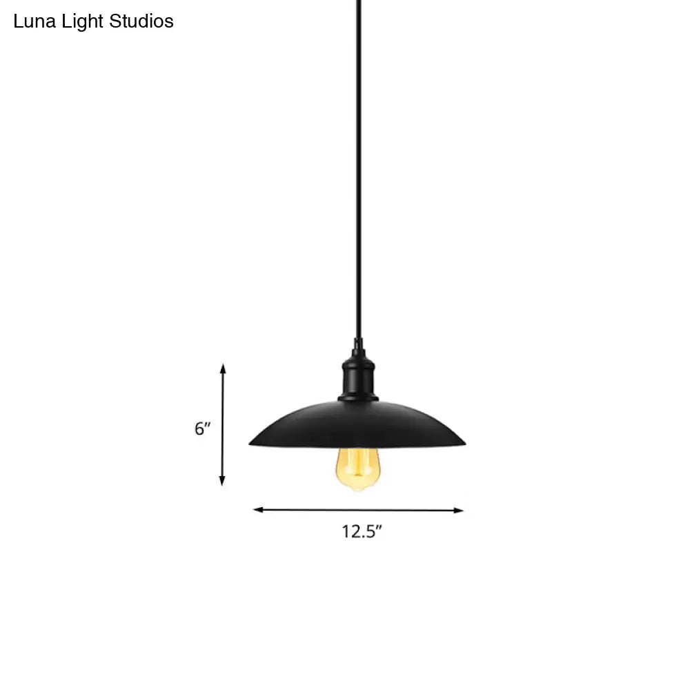 Metallic Loft Style Pendant Lamp with Saucer Shade for Living Room, Black/White - 12.5"/16" W