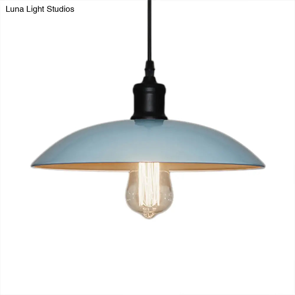 Metallic Loft Style Pendant Lamp with Saucer Shade for Living Room, Black/White - 12.5"/16" W