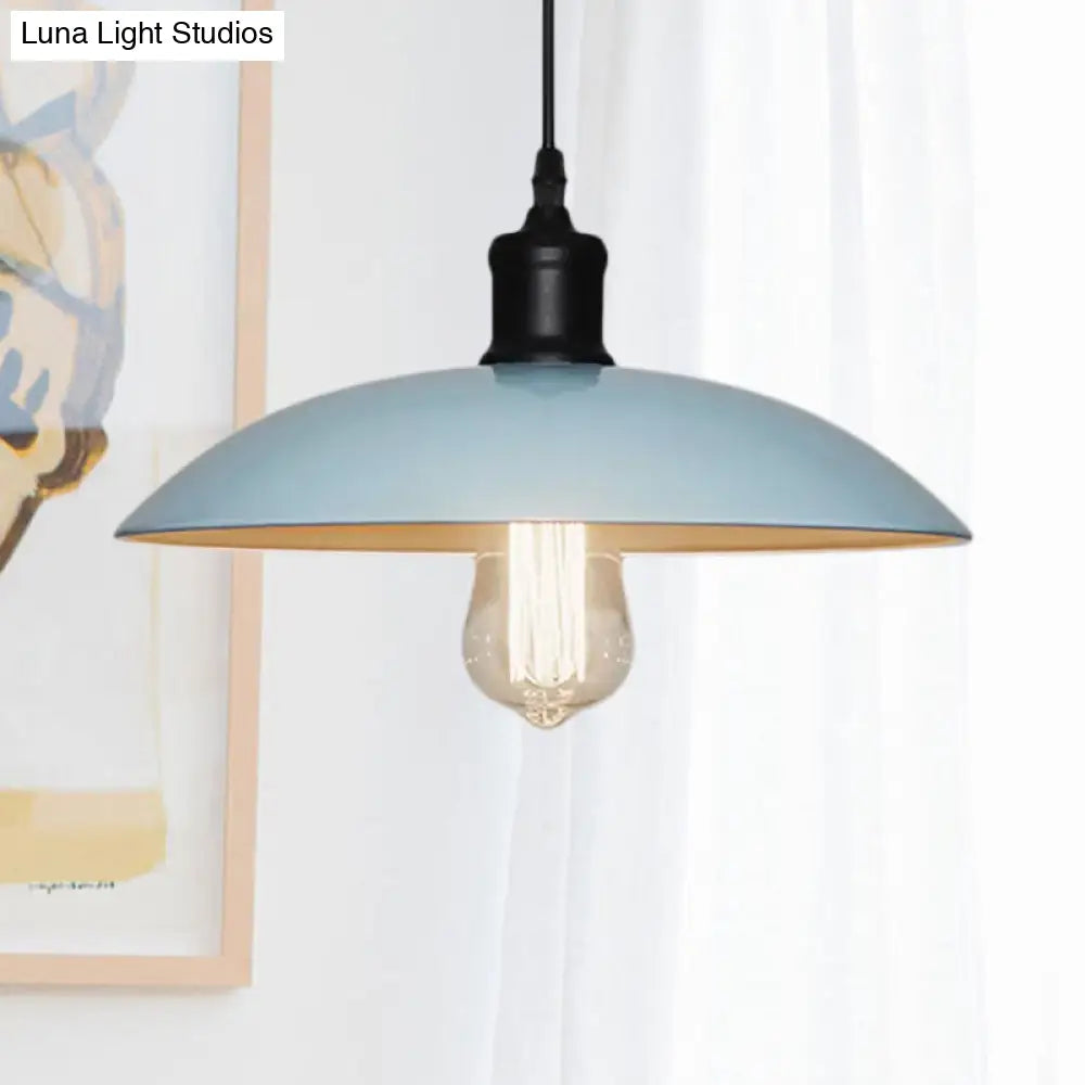 Metallic Loft Style Pendant Lamp with Saucer Shade for Living Room, Black/White - 12.5"/16" W