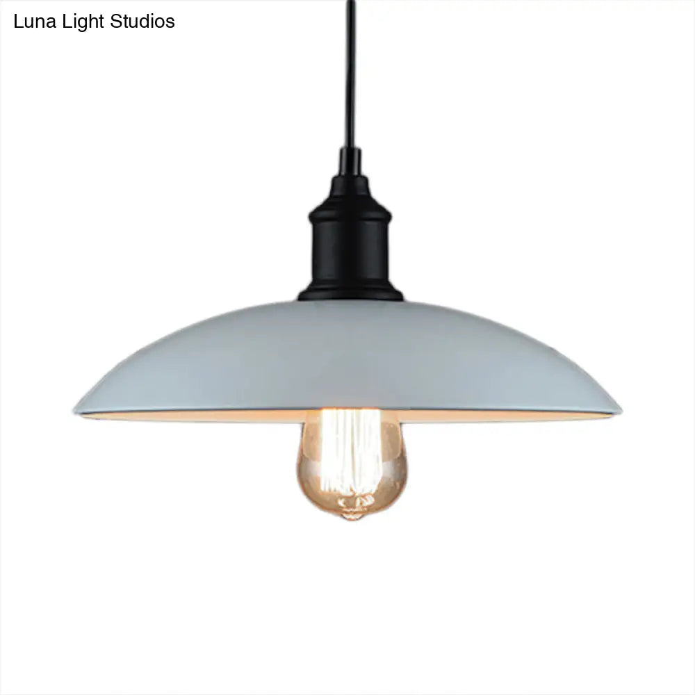 Metallic Loft Style Pendant Lamp with Saucer Shade for Living Room, Black/White - 12.5"/16" W