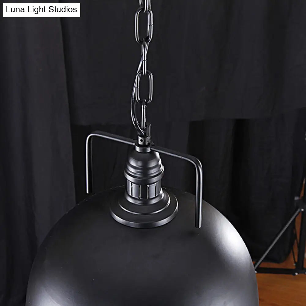 Metallic Pendant Light with Pulley Design - Black Dome Warehouse Style, 1 Light, 8"/12" Wide