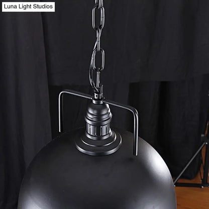 Metallic Pendant Light with Pulley Design - Black Dome Warehouse Style, 1 Light, 8"/12" Wide