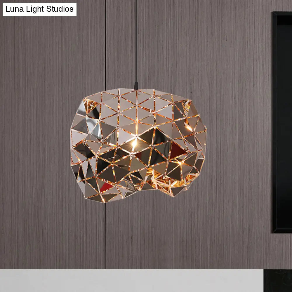 Metallic Polyhedron Pendant Light - Modern Hanging Lamp for Dining Table - 1 Light