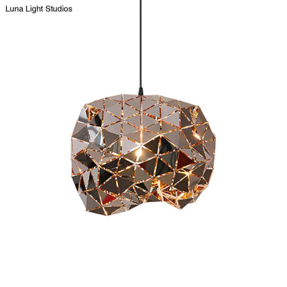 Metallic Polyhedron Pendant Light - Modern Hanging Lamp for Dining Table - 1 Light