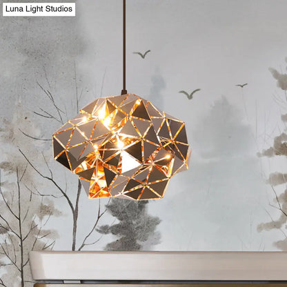 Metallic Polyhedron Pendant Light - Modern Hanging Lamp for Dining Table - 1 Light