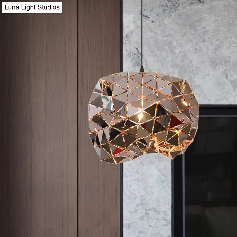 Metallic Polyhedron Pendant Light - Modern Hanging Lamp for Dining Table - 1 Light