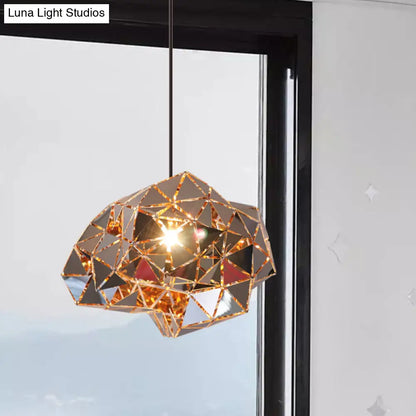 Metallic Polyhedron Pendant Light - Modern Hanging Lamp for Dining Table - 1 Light