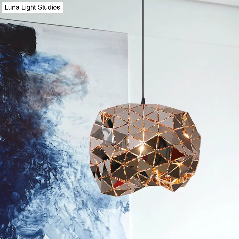 Metallic Polyhedron Pendant Light - Modern Hanging Lamp for Dining Table - 1 Light