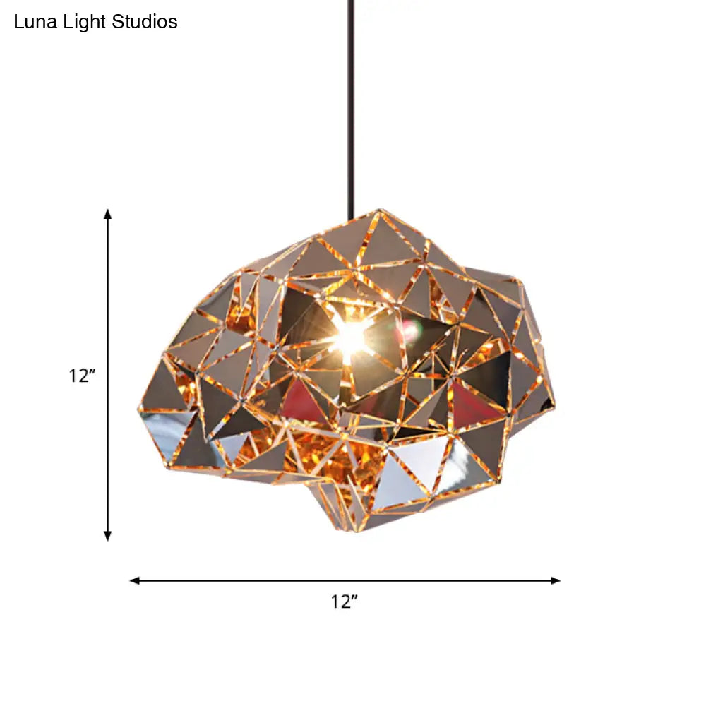 Metallic Polyhedron Pendant Light - Modern Hanging Lamp for Dining Table - 1 Light