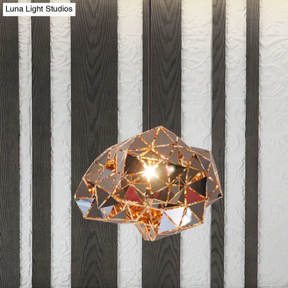 Metallic Polyhedron Pendant Light - Modern Hanging Lamp for Dining Table - 1 Light