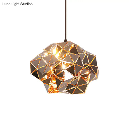 Metallic Polyhedron Pendant Light - Modern Hanging Lamp for Dining Table - 1 Light