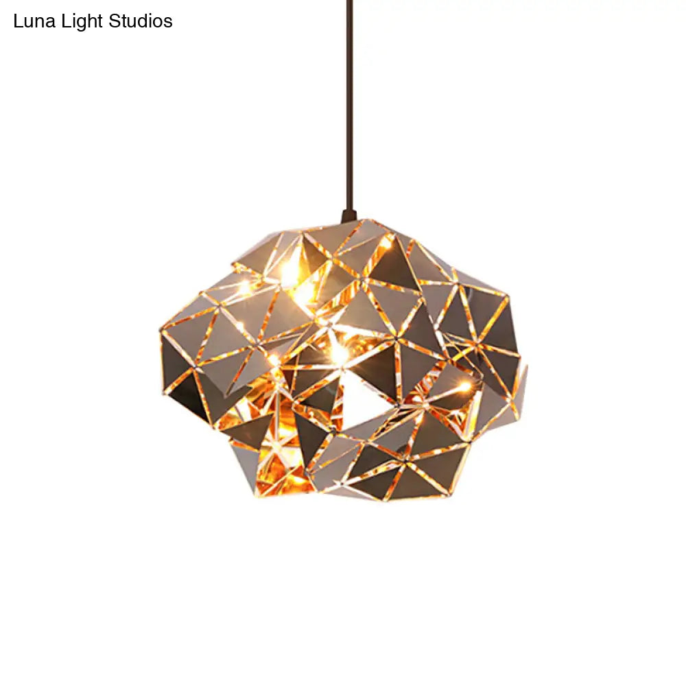 Metallic Polyhedron Pendant Light - Modern Hanging Lamp for Dining Table - 1 Light