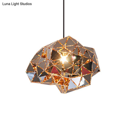 Metallic Polyhedron Pendant Light - Modern Hanging Lamp for Dining Table - 1 Light