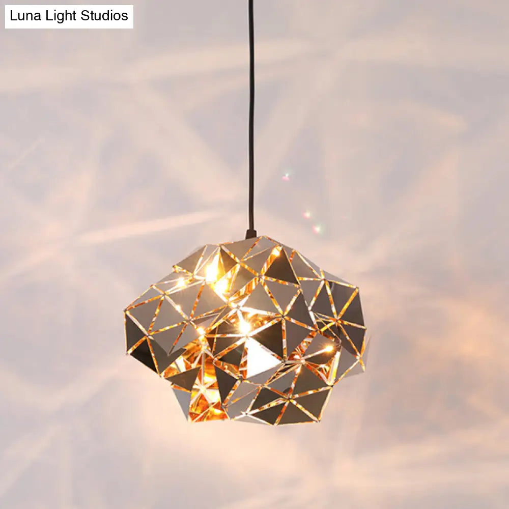 Metallic Polyhedron Pendant Light - Modern Hanging Lamp for Dining Table - 1 Light