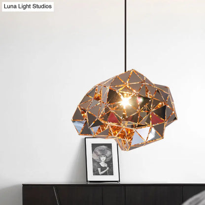 Metallic Polyhedron Pendant Light - Modern Hanging Lamp for Dining Table - 1 Light