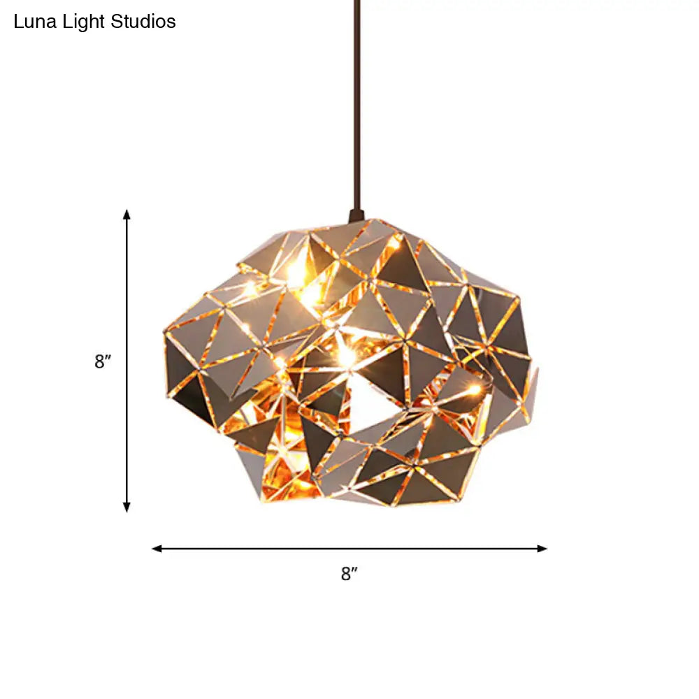 Metallic Polyhedron Pendant Light - Modern Hanging Lamp for Dining Table - 1 Light