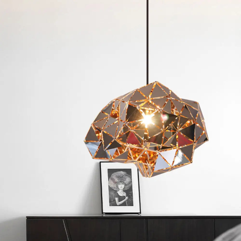 Metallic Polyhedron Pendant Light - Modern Hanging Lamp for Dining Table - 1 Light