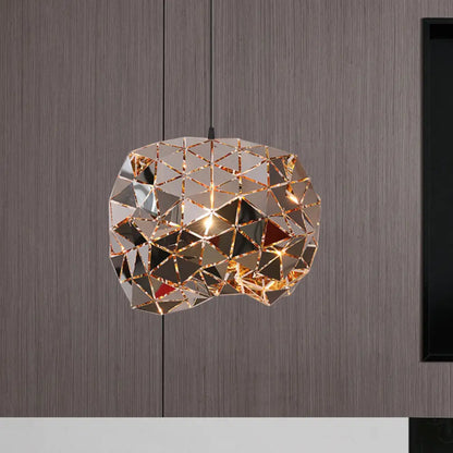 Metallic Polyhedron Pendant Light - Modern Hanging Lamp for Dining Table - 1 Light