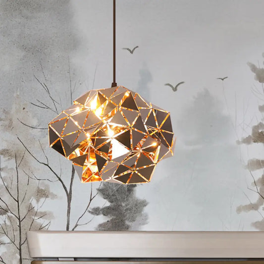 Metallic Polyhedron Pendant Light - Modern Hanging Lamp for Dining Table - 1 Light