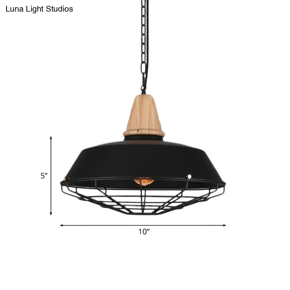 Metallic Retro Style Ceiling Hanging Pendant Light with Barn and Wire Guard, 1 Head, Black, 3 Sizes Available