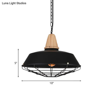 Metallic Retro Style Ceiling Hanging Pendant Light with Barn and Wire Guard, 1 Head, Black, 3 Sizes Available